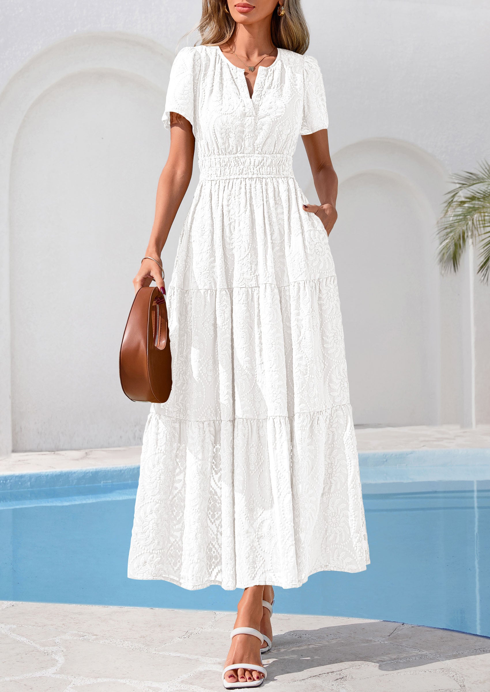 PRETTYGARDEN Womens Boho Maxi Dress 2026 Floral Summer Spring Short Sleeve V Neck A Line Embroidered Beach Vacation Dresses