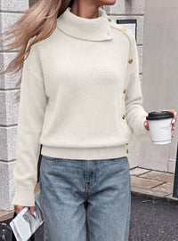 PRETTYGARDEN Womens Turtleneck Sweater Pullover Side Button Fall Clothes  Stretchy Knit,Dropped Shoulder,Ribbed Cuffs,Asymmetrical,Jumper Long Sleeve Tops,Work Office,2026 Winter Casual Outfits