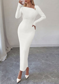 PRETTYGARDEN Womens Fall Long Sleeve Ribbed Sweater Dress | Breathable Knit Fabric, Elegant Bodycon Cut, Fashion Asymmetrical Neck, Night Out Party Dresses, 2026 Trendy Winter Clothes  Price, product page