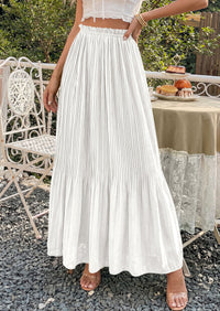 PRETTYGARDEN Pleated Long Skirts for Women Summer Vacation Outfits 2026 Spring Elastic Waisted Flowy Chiffon A-Line Midi Skirt PRETTYGARDEN