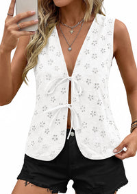 PRETTYGARDEN Women 2026 Summer Tie Front Eyelet Tank Tops Trendy Floral Vest Sleeveless V Neck Dressy Blouse Vacation Outfits PRETTYGARDEN