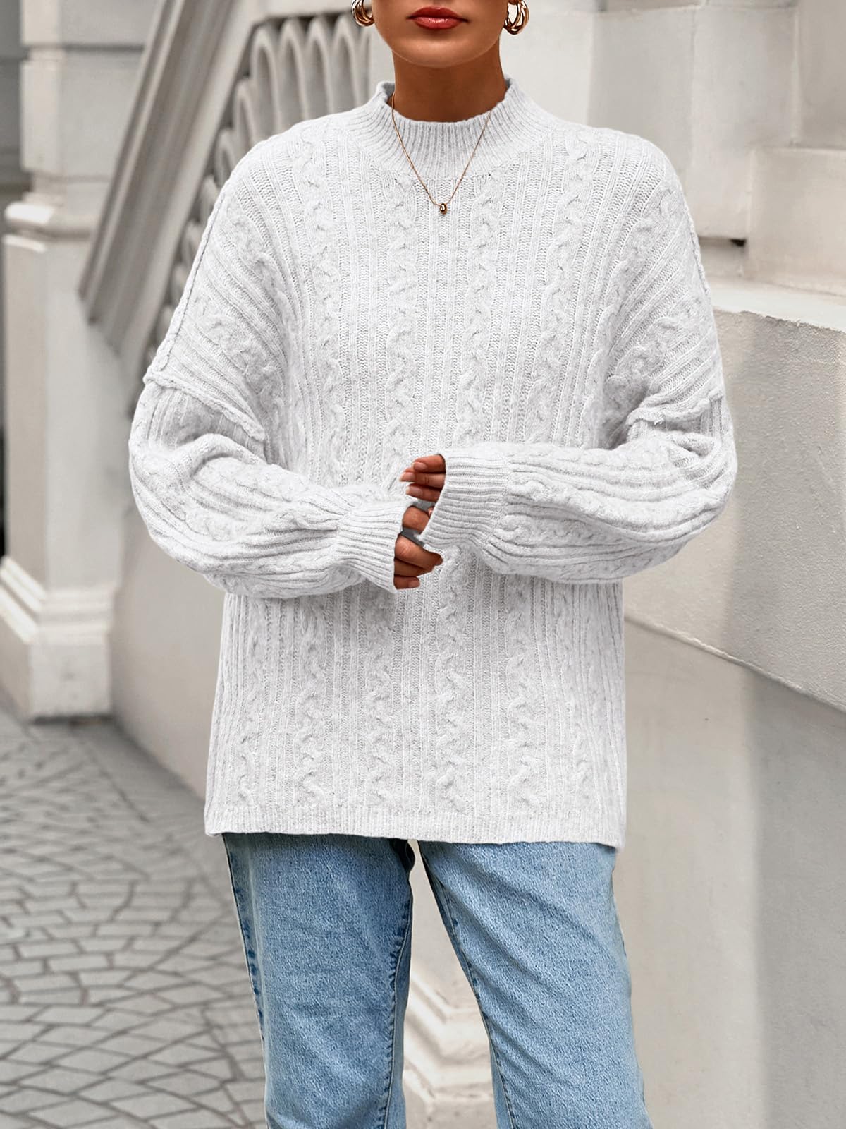 PRETTYGARDEN Womens Sweater 2026 Long Sleeve Crewneck Cable Knit Oversized Sweaters Pullover Exposed Seam Spring Outfits