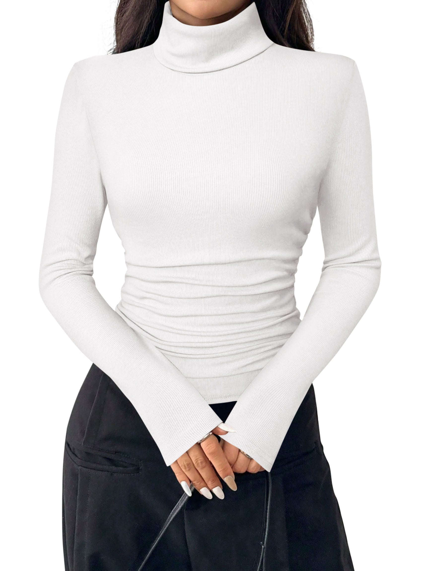 PRETTYGARDEN Turtleneck Tops for Women Long Sleeve Shirts | Slim Fitted Underscrub, Ribbed Knit Thermal Undershirts, 2026 Fall Casual Going Out Outfits, Base Layer Winter Clothes