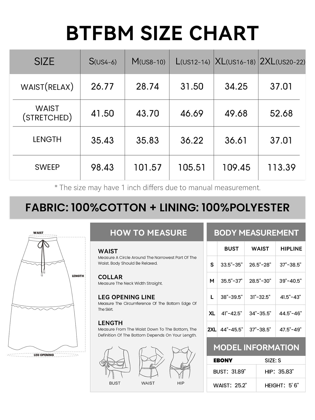 BTFBM Women's Boho Casual Skirts Summer Lace Embroidery Eyelet Elastic Waist Flowy Tiered A-Line Beach Maxi Skirt