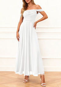 PRETTYGARDEN Womens Off Shoulder Maxi Summer Dresses 2026 Elegant Mesh Aline Swing Ruched Flowy Cocktail Wedding Guest Dress PRETTYGARDEN