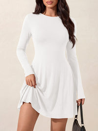 PRETTYGARDEN Womens Fall Mini Dress 2026 Crewneck Long Sleeve Tie Back Waist A Line Flowy Casual Dresses Fashion Outfits