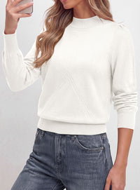 PRETTYGARDEN Womens Fall Mock Neck Long Sleeve Sweater  Soft Stretchy Fabric, V-Shape Knit Pattern, Chic Puff Sleeves, Ribbed Trim Pullover Sweaters, Casual Work Office Outfits