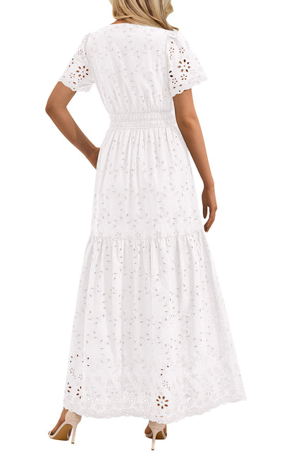 PRETTYGARDEN Short Sleeve Spring Dresses for Women 2026 Elegant Classy Boho High Waist A Line Pleated Wedding Guest Dress PRETTYGARDEN