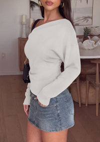 PRETTYGARDEN Womens Fall Long Sleeve Off Shoulder Sweater  Soft Knit Fabric, Fashion Batwing Sleeve, Chic Asymmetrical Hem, Casual Going Out Sweater, 2026 Trendy Winter Clothes
