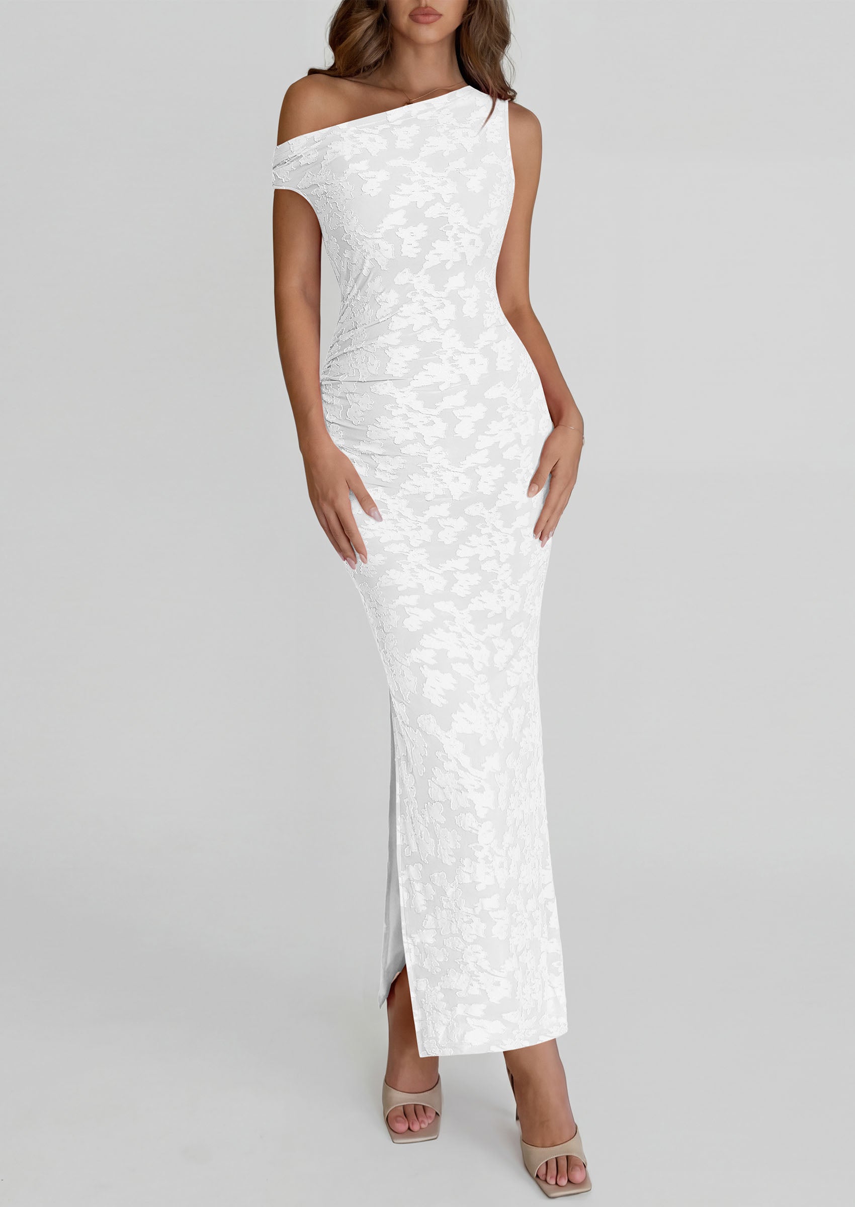 PRETTYGARDEN Womens Floral One Shoulder Maxi Dress 2026 Summer Spring Bodycon Ruched Side Slit Elegant Cocktail Party Dresses PRETTYGARDEN