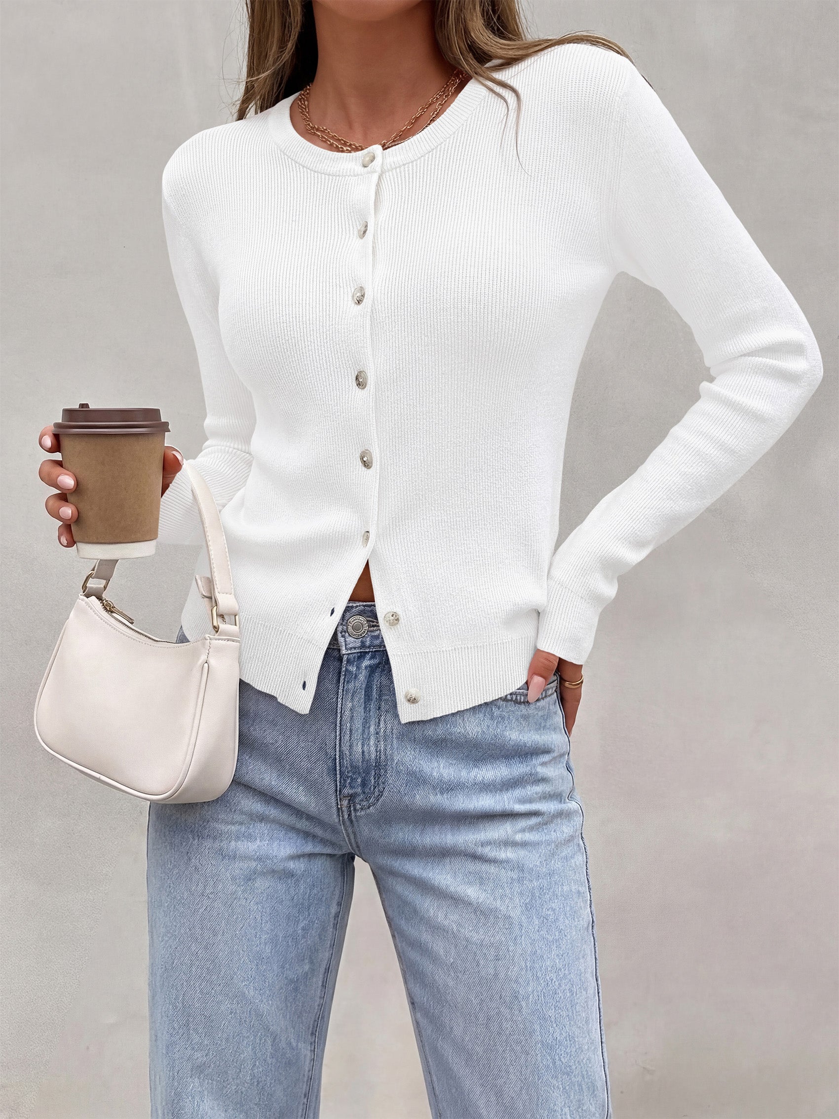 PRETTYGARDEN Fall Fitted Cardigan Sweaters for Women Button Down  | Basic Crewneck Long Sleeve Sweater Tops, Ribbed Trim, Slim Fit, Open Front, Daily Wear, Work, Date, Travel, Fashion Clothing