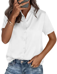 PRETTYGARDEN Women's 2026 Summer Button Down Shirts Short Sleeve Work Tops Dressy Blouses Spring Business Casual Outfits PRETTYGARDEN