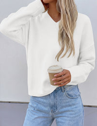 PRETTYGARDEN Women's Fall Fashion V Neck Cozy Sweaters | Soft Stretchy Warm, Chunky Knit Pullover, Loose Fit Long Sleeve Tops, Dressy Casual Blouses,Trendy Holiday Winter Outfits