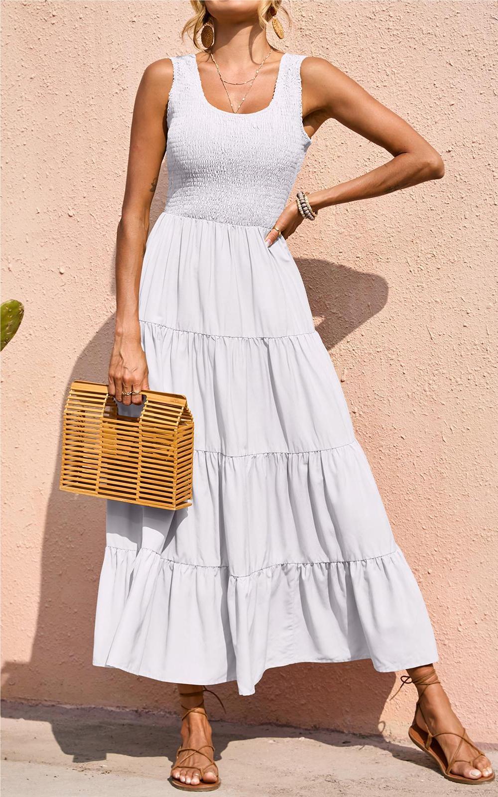 PRETTYGARDEN Women's 2026 Casual Loose Plain Maxi Sundress Smocked Tank Dress Sleeveless Summer Beach Tiered Long Dresses
