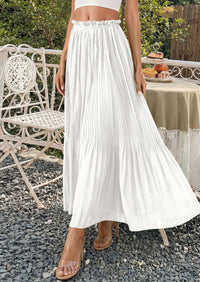 PRETTYGARDEN Pleated Long Skirts for Women Summer Vacation Outfits 2026 Spring Elastic Waisted Flowy Chiffon A-Line Midi Skirt PRETTYGARDEN