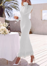 PRETTYGARDEN Womens Long Sleeve Bodycon Sweater Dress  Stretchy Ribbed Knit,Fringe Trim Cuffs & Hem,Slim Fit Crewneck,Date Night Outfits,Fall Winter Wedding Guest Cocktail Dresses