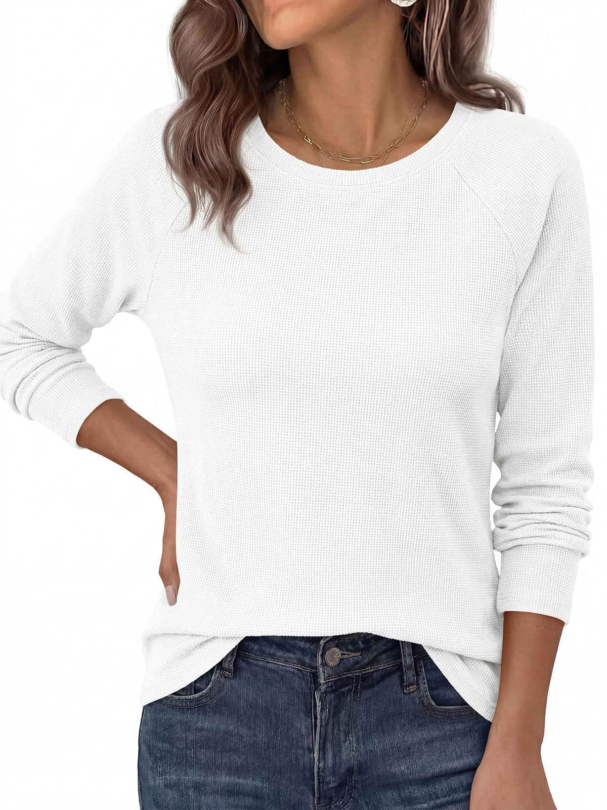 PRETTYGARDEN Womens Long Sleeve Shirts Waffle Knit Lightweight Fall Tops | Crewneck Loose Fit Curvy Hem Pullover Top, Soft Comfy Cute Tee Shirt, Dressy Casual Office Work Outfits, Fashion Clothing