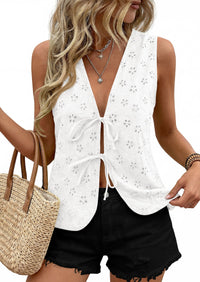 PRETTYGARDEN Women 2026 Summer Tie Front Eyelet Tank Tops Trendy Floral Vest Sleeveless V Neck Dressy Blouse Vacation Outfits PRETTYGARDEN
