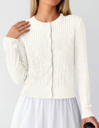 PRETTYGARDEN Women Lightweight Button Up Cardigan Sweaters | Soft Stretchy, Cozy Cable Knit, Long Sleeve Crew Neck, Trendy Cardigans, Cute Casual Outfits, Early Fall Fashion Clothing