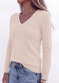 PRETTYGARDEN Women's V Neck Sweater Long Sleeve Knit Tops | Contrast Trim, Cozy Lightweight Pullover, Loose Basic Soft, Business Casual, Holiday Vacation Outfits, Fall Winter Clothes
