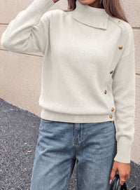 PRETTYGARDEN Womens Turtleneck Sweater Pullover Side Button Fall Clothes  Stretchy Knit,Dropped Shoulder,Ribbed Cuffs,Asymmetrical,Jumper Long Sleeve Tops,Work Office,2026 Winter Casual Outfits