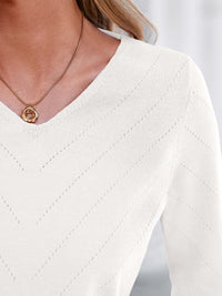 PRETTYGARDEN Long Sleeve V Neck Hollow Out Pullover Sweaters for Women | Chunky Loose Soft Ribbed Knit Classic Fall Tops, Business Casual Work Travel Vacation Daily Wear, Fashion Clothing