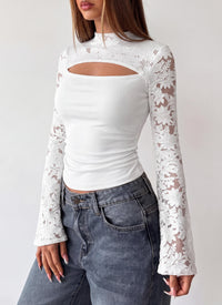 PRETTYGARDEN Womens Tops Fall Sexy Bell Long Sleeve Shirts Cut Out Fitted Y2k Lace Tshirt Ruched Going Out Crop Top 2026