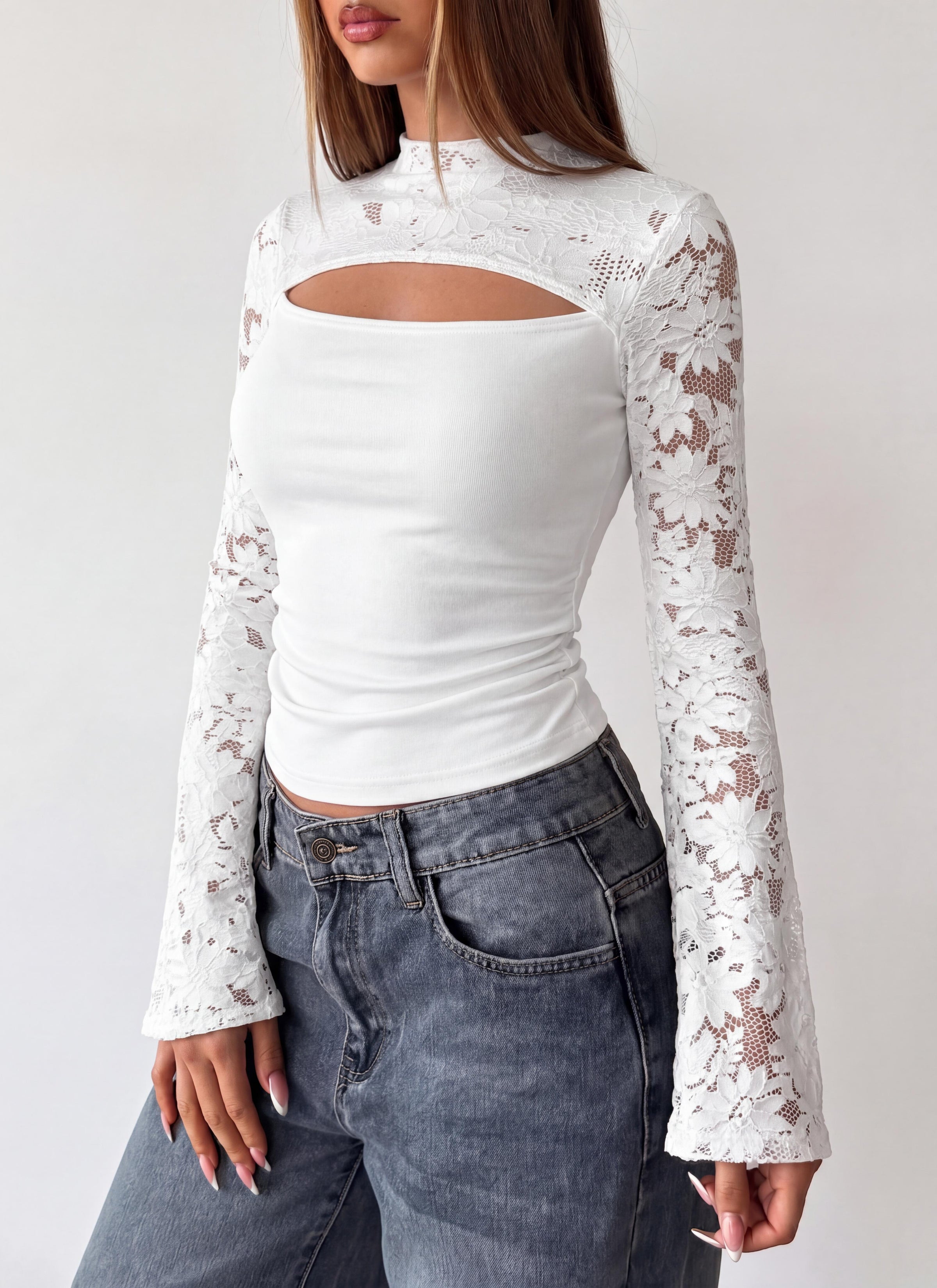 PRETTYGARDEN Womens Tops Fall Sexy Bell Long Sleeve Shirts Cut Out Fitted Y2k Lace Tshirt Ruched Going Out Crop Top 2026