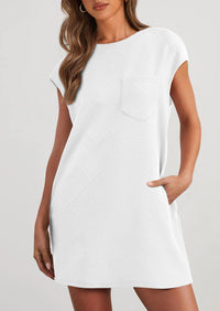 PRETTYGARDEN Women's Summer Short T Shirt Dress Cap Sleeve Crew Neck Casual Loose Basic Mini Dresses