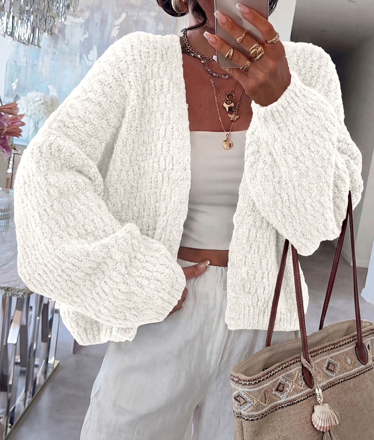 PRETTYGARDEN Women's Fall Cardigan Open Front Chunky Sweaters | Cozy Stretchy Knitwear, Long Sleeve Drop Shoulder, Loose Fit Crochet Jacket, Trendy Holiday Outfits, Warm Winter Clothing