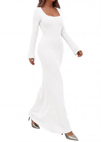PRETTYGARDEN Women's Fall Long Sleeve Maxi Bodycon Dresses | Soft Stretchy Ribbed Knit, Bell Sleeve Square Neck Mermaid, Elegant Long Dress, Wedding Guest Party, 2026 Winter Clothing
