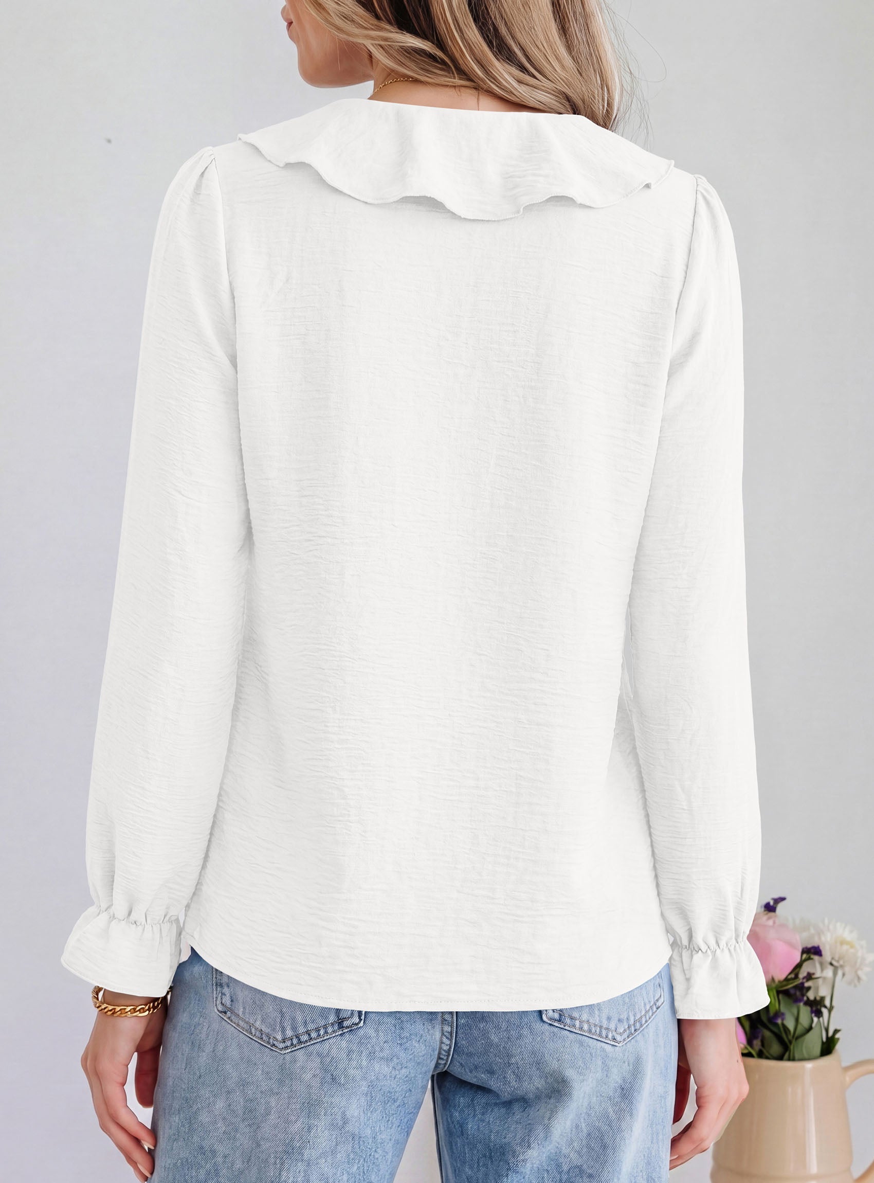 PRETTYGARDEN Women Early Fall Fashion Dressy Casual Blouses  | Comfy Lightweight,Lantern Long Sleeve Shirts,Cute Ruffle V Neck,Going Out Tops,Business Work Outfits,Trendy Daily Clothes