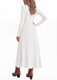 PRETTYGARDEN Womens Fall Maxi Long Sleeve Sweater Dress  Soft Stretchy Knit, V Neck A Line Dresses with Bow, Flowy Pleated Hem, Cocktail Party Outfits, Trendy Winter Clothes