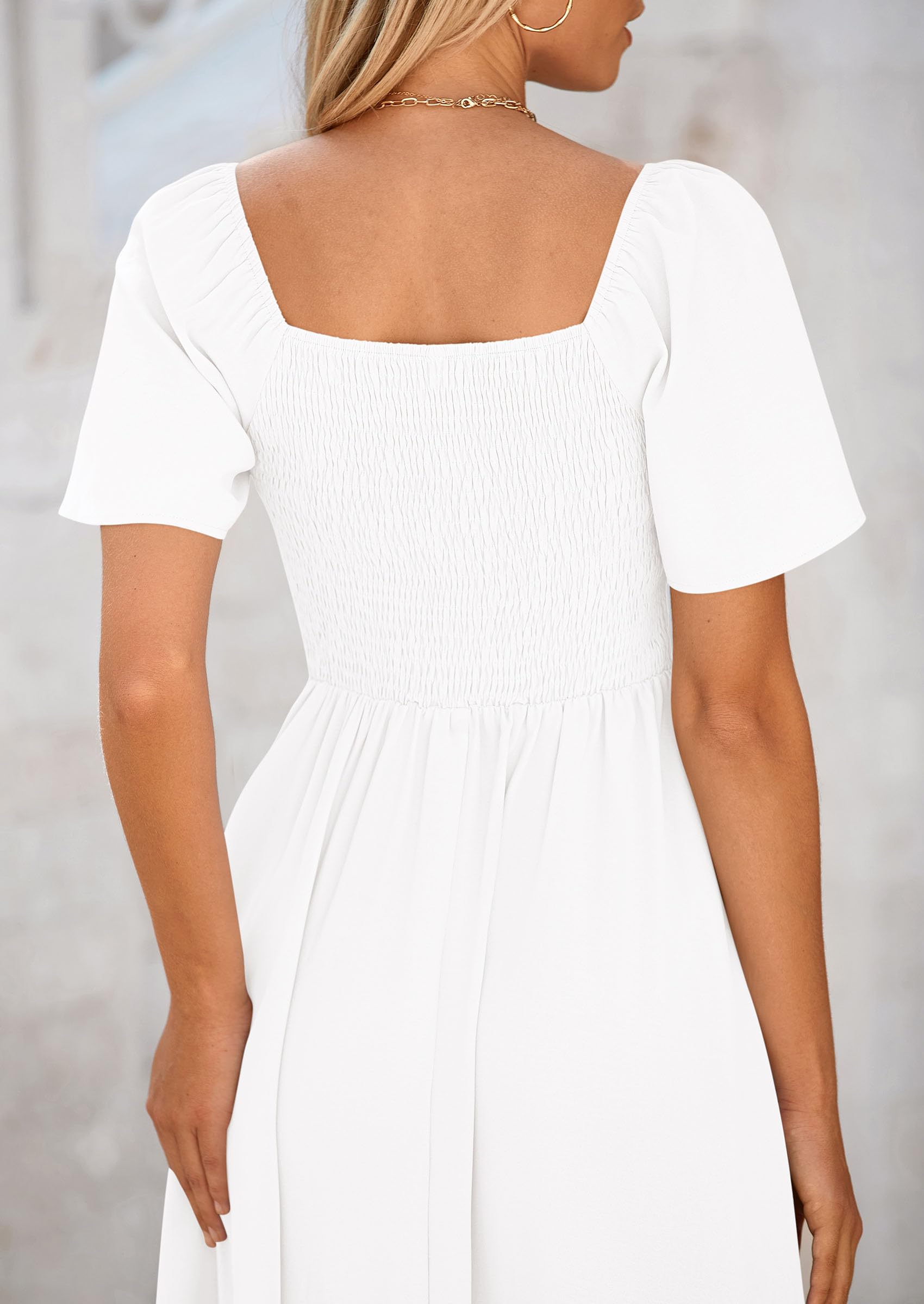 PRETTYGARDEN Summer Dress for Women Casual Short Sleeve Bow Tie V Neck Ruffle Midi Flowy Dresses