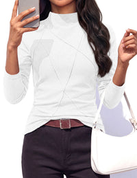 PRETTYGARDEN Women's Fall Mock Neck Long Sleeve Shirts | Soft Stretchy Knit,Geometric Seam Stitching,Slim Fitted Basic Tees,Thermal Casual Wear,Daily Work Layering Winter Tunic Top