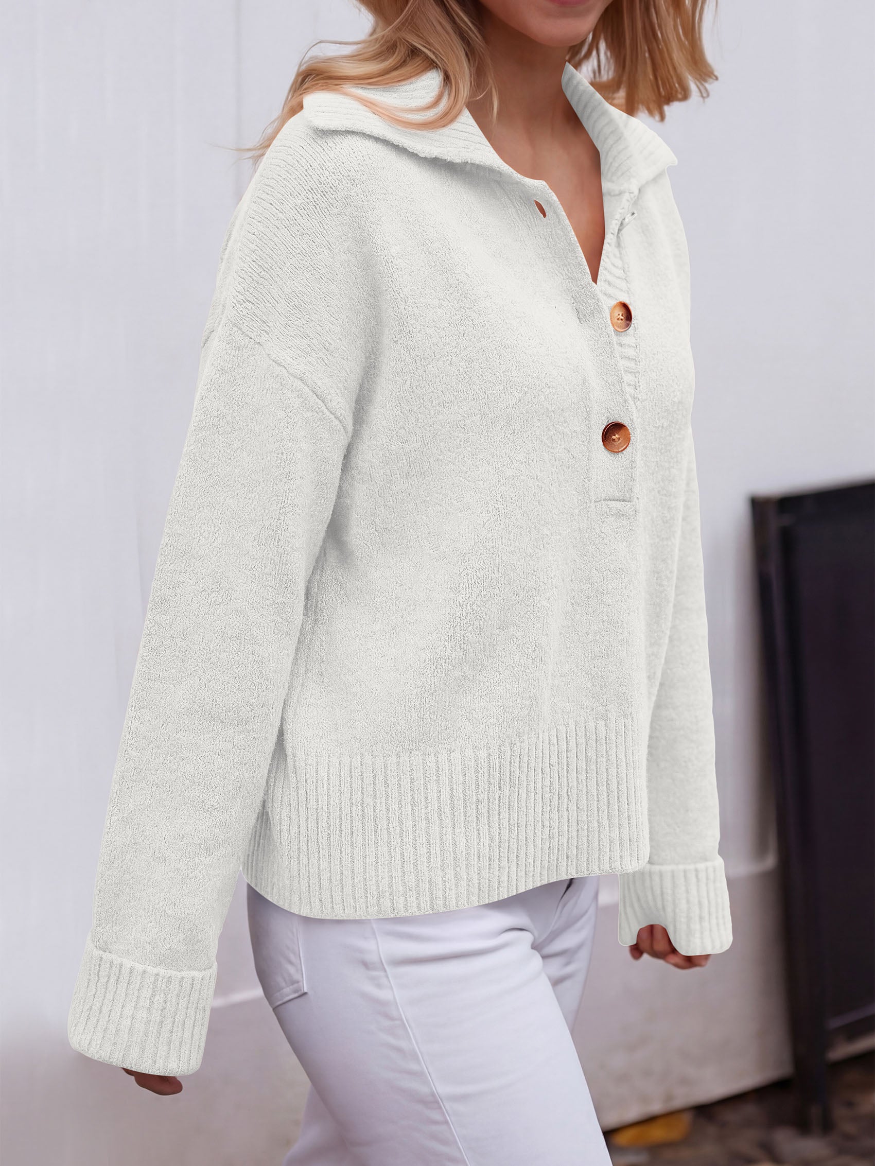 PRETTYGARDEN Womens Fall Long Sleeve Sweaters Button up V Neck Polo Shirts | Quarter Button Collared Tops, Ribbed Knit Comfy Shirts, Relaxed Fit Sweater Tops, Casual Fall Outfits for Women 2026
