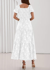 PRETTYGARDEN Women's 2026 Summer Boho Maxi Dresses Floral Short Sleeve Square Neck Smocked Flowy Long Dress Vacation Outfits PRETTYGARDEN