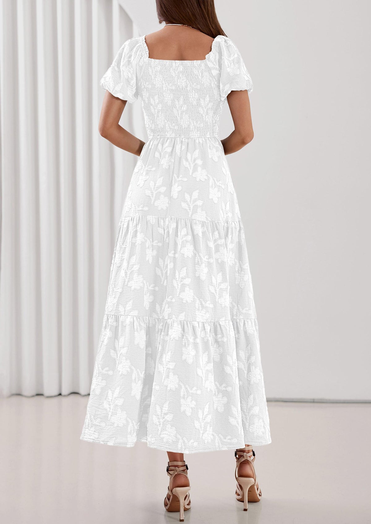 PRETTYGARDEN Women's 2026 Summer Boho Maxi Dresses Floral Short Sleeve Square Neck Smocked Flowy Long Dress Vacation Outfits PRETTYGARDEN
