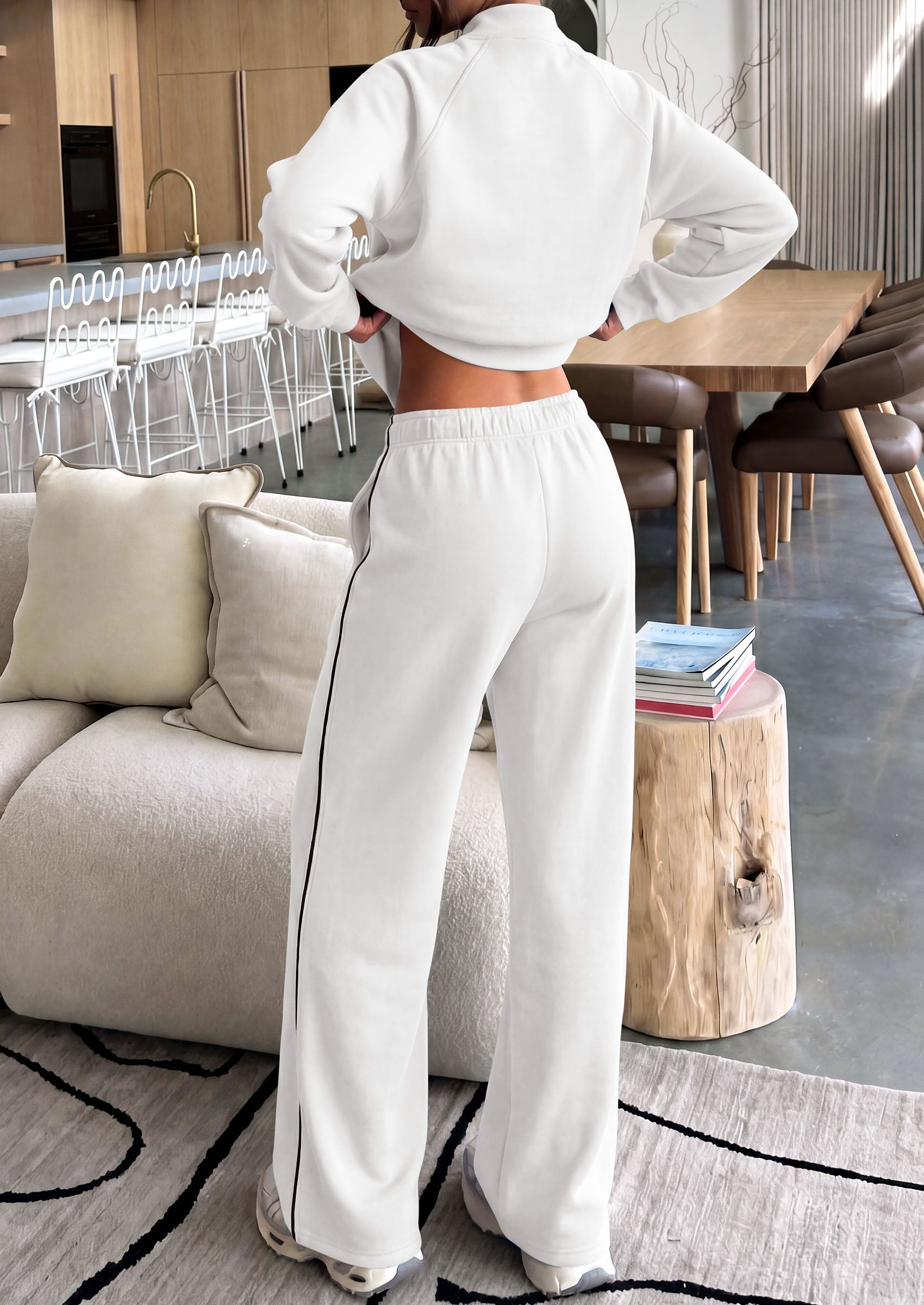 PRETTYGARDEN Women's 2 Piece Sweat Set Casual Fall Outfits | Zip Up Sweatshirt,Wide Leg Pants Sweatsuits,Side Stripes,Matching Lounge Sets,Athletic Wear for Airport,Jogging,Travel,Daily