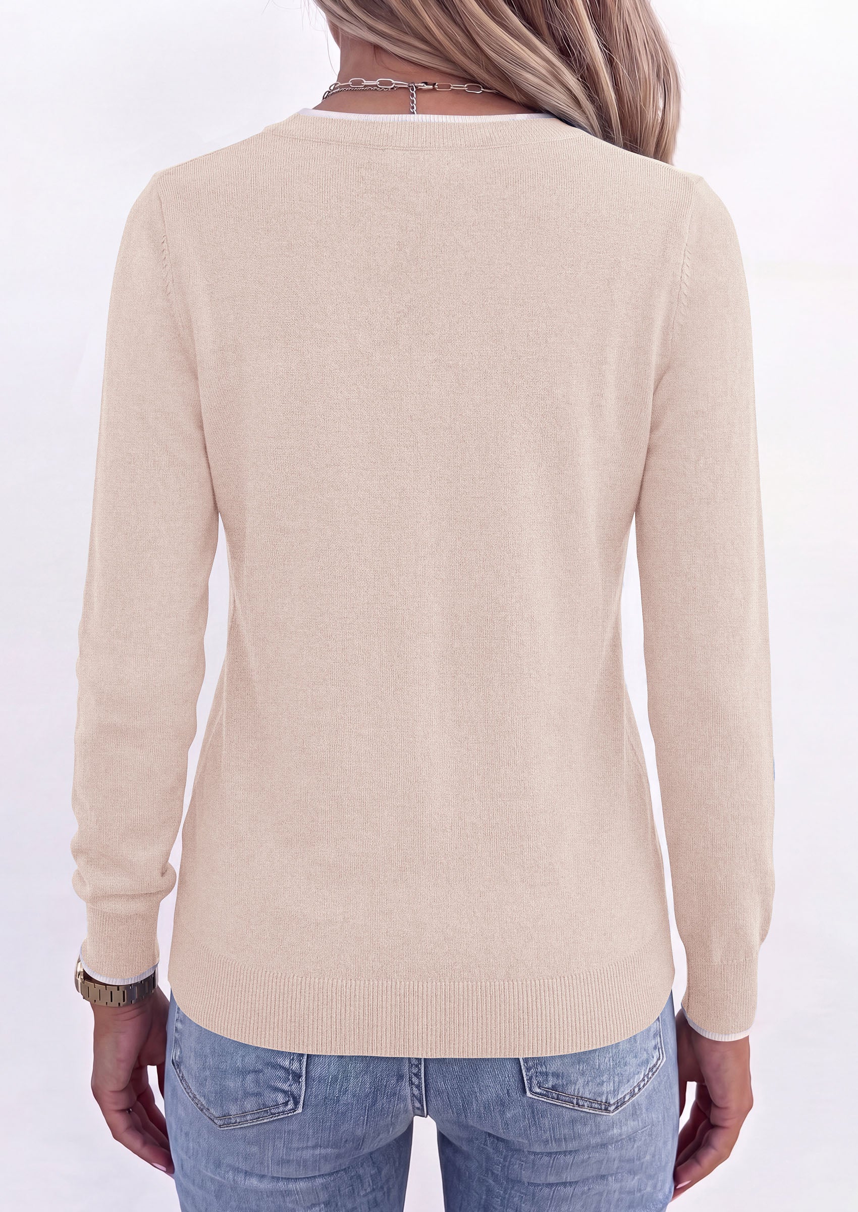 PRETTYGARDEN Women's V Neck Sweater Long Sleeve Knit Tops | Contrast Trim, Cozy Lightweight Pullover, Loose Basic Soft, Business Casual, Holiday Vacation Outfits, Fall Winter Clothes