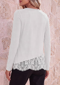 PRETTYGARDEN Women's Lace Patchwork Long Sleeve Shirts | Soft Casual Tops,Irregular Asymmetrical Hem,Crew Neck Thermal Blouses,Loose Fit Layer Tee,Fashion Fall Winter Daily Wear