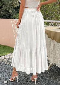 PRETTYGARDEN Pleated Long Skirts for Women Summer Vacation Outfits 2026 Spring Elastic Waisted Flowy Chiffon A-Line Midi Skirt PRETTYGARDEN
