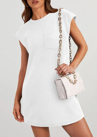 PRETTYGARDEN Women's Summer Short T Shirt Dress Cap Sleeve Crew Neck Casual Loose Basic Mini Dresses