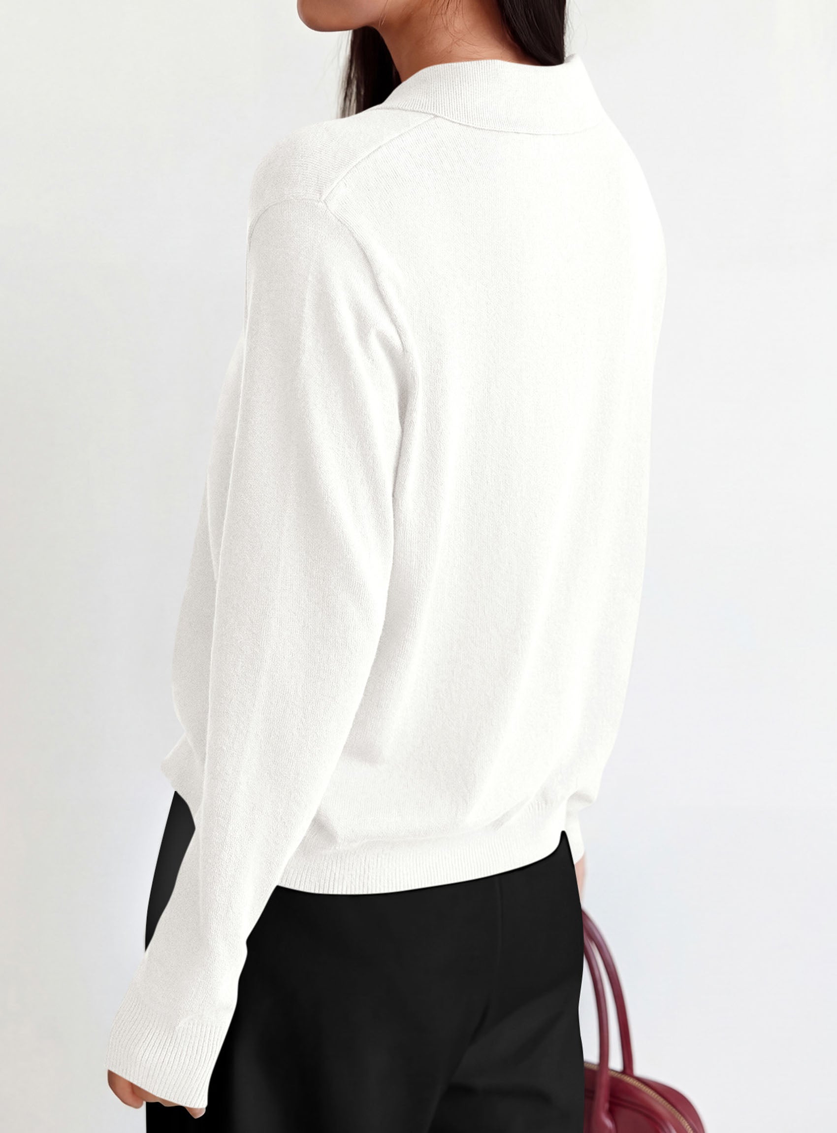 PRETTYGARDEN Womens Long Sleeve Collared Polo Sweater V Neck Knit Ribbed Business Casual Pullover Sweaters 2026 Fall Outfits
