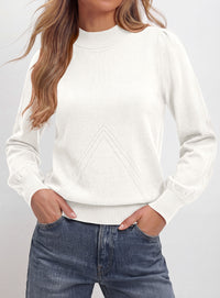 PRETTYGARDEN Womens Fall Mock Neck Long Sleeve Sweater  Soft Stretchy Fabric, V-Shape Knit Pattern, Chic Puff Sleeves, Ribbed Trim Pullover Sweaters, Casual Work Office Outfits