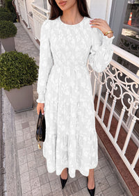 PRETTYGARDEN Fall Floral Long Sleeve Wedding Guest Dress for Women Pockets | Casual Textured Jacquard Smocked High Waist A-line Boho Flowy Midi Dress, Semi Formal Cocktail Dresses for Women 2026