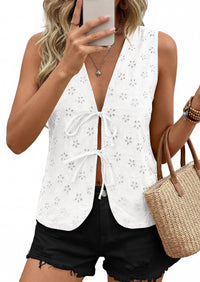 PRETTYGARDEN Women 2026 Summer Tie Front Eyelet Tank Tops Trendy Floral Vest Sleeveless V Neck Dressy Blouse Vacation Outfits PRETTYGARDEN