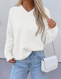 PRETTYGARDEN Women's Fall Fashion V Neck Cozy Sweaters | Soft Stretchy Warm, Chunky Knit Pullover, Loose Fit Long Sleeve Tops, Dressy Casual Blouses,Trendy Holiday Winter Outfits