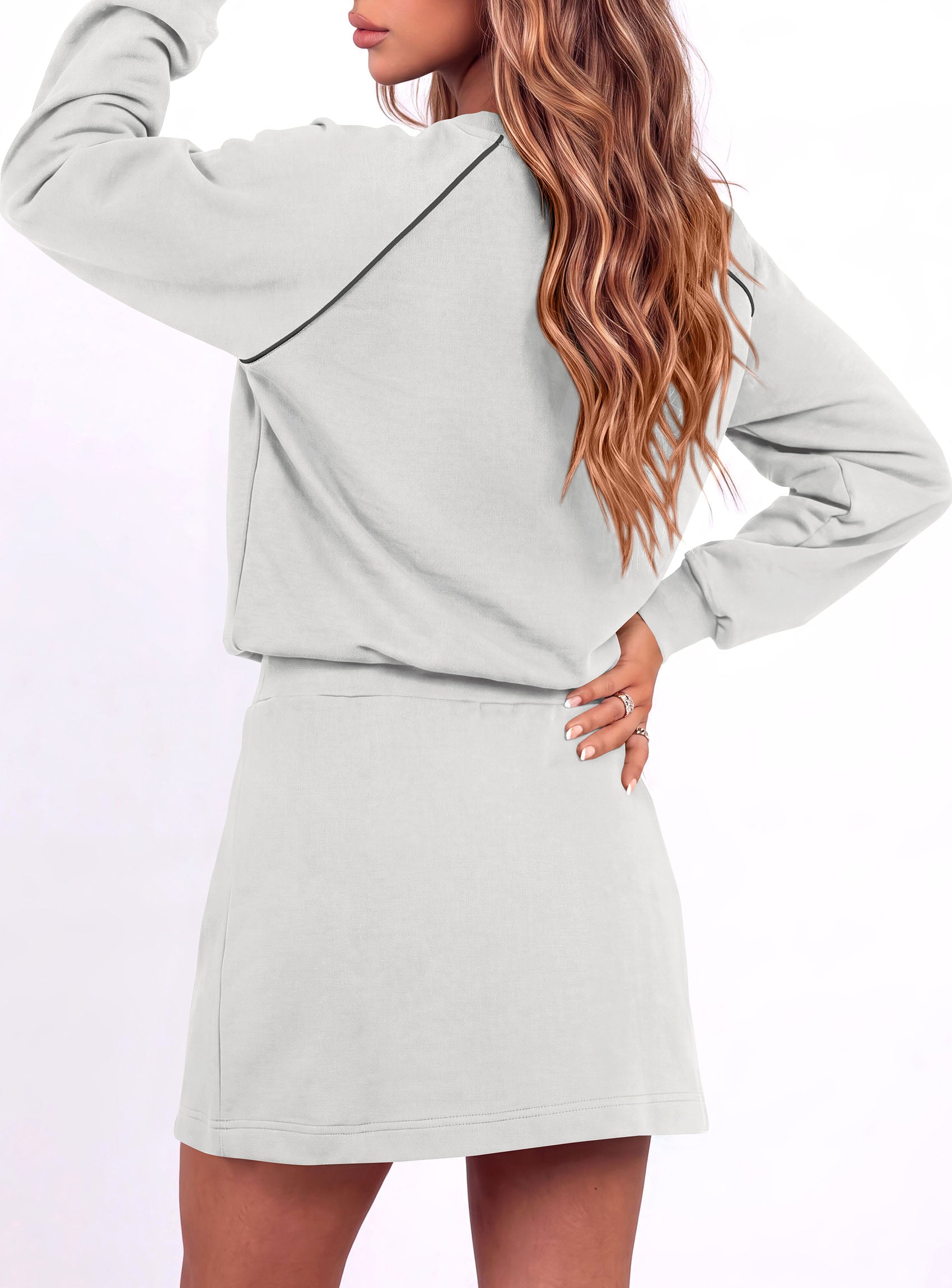 PRETTYGARDEN Women's Two Piece Outfits Matching Skirt Sets | Color Block Long Sleeve Top Sweatshirt, Mini Short Skirts, Elastic Waist Skorts Pocket, 2pc Workout Set, Fall Fashion Clothes