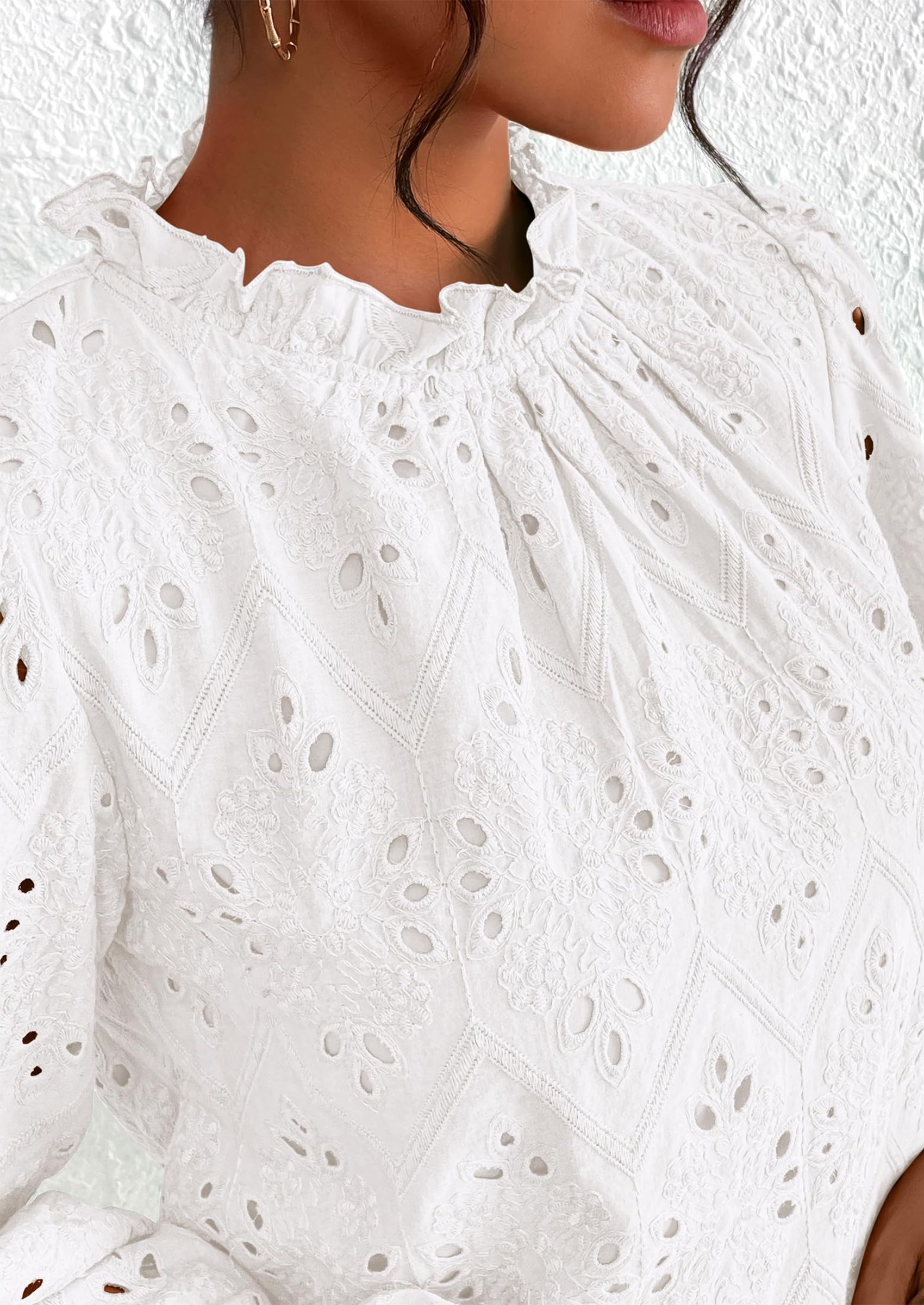 PRETTYGARDEN Womens Tops Dressy Casual Spring Long Sleeve Shirts Embroidered Eyelet Blouses Going Out Outfits